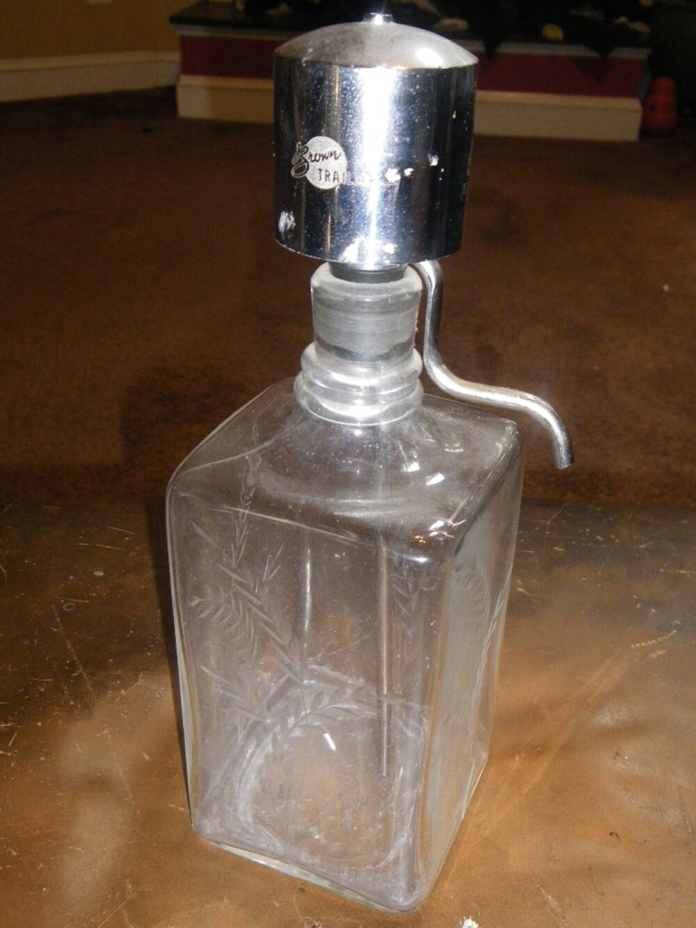 Vintage Large Liquid Soap Dispenser Glass Bottle Metal Pump